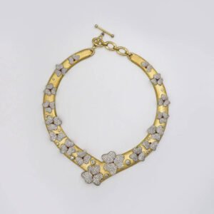 Two-Tone Flower Rhinestone Statement Collar