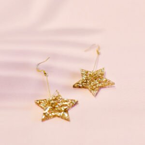 Long Wire Sparkly Star Dangle Earrings