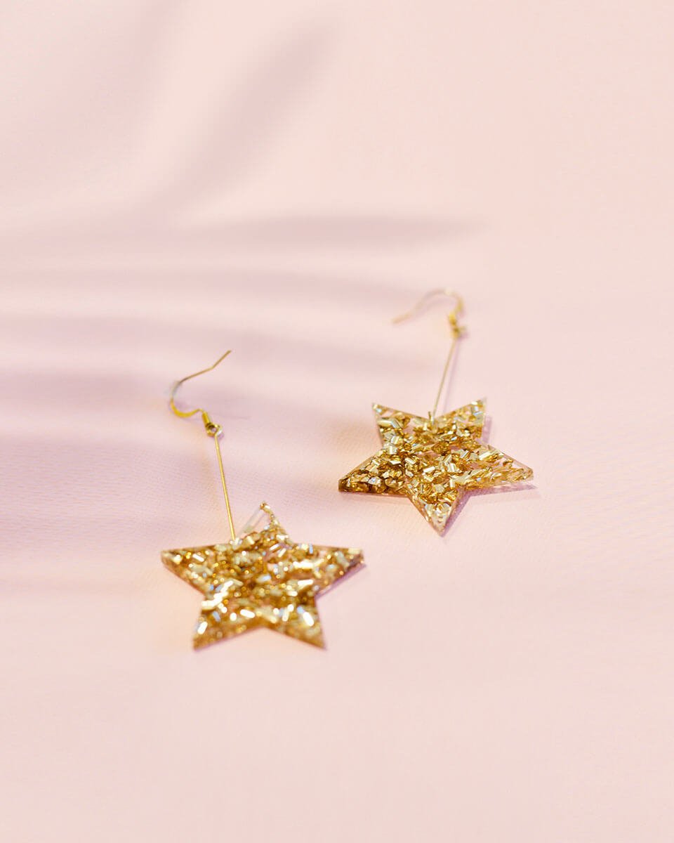 Long Wire Sparkly Star Dangle Earrings