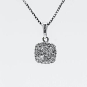 Square Halo Cubic Zirconia Pendant Necklace