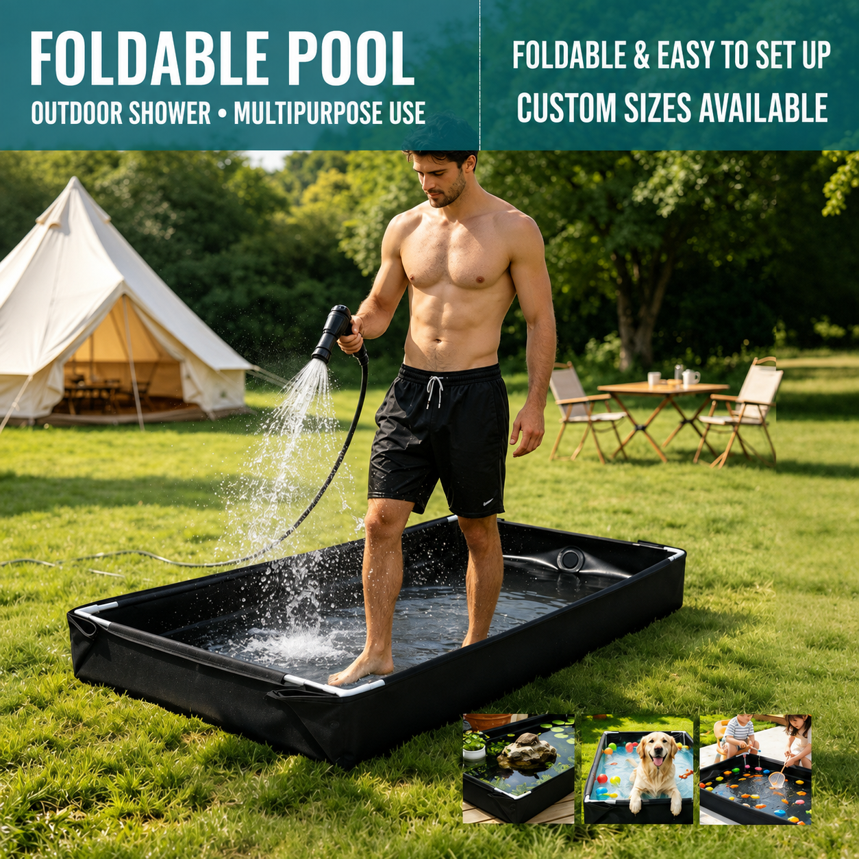 Portable shower basin is foldable